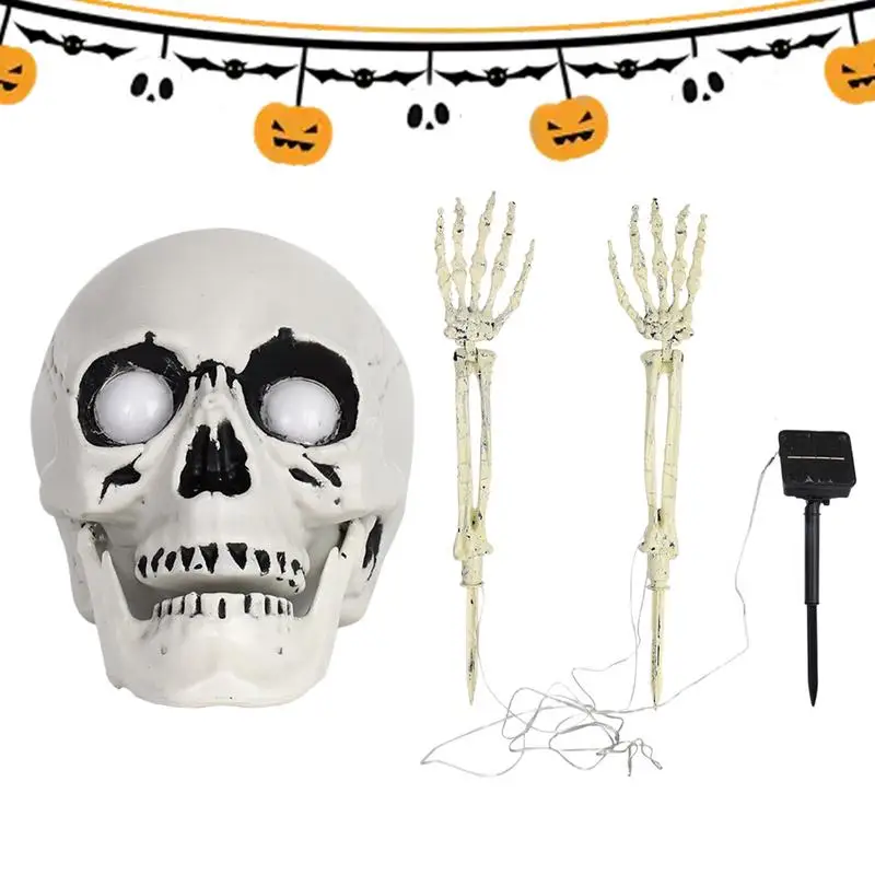 Halloween Solar Skull Hand Skeleton Arms Pathway Lights Solar Stakes Sound Effect Garden Stake Lights Halloween Lighted Skeleton