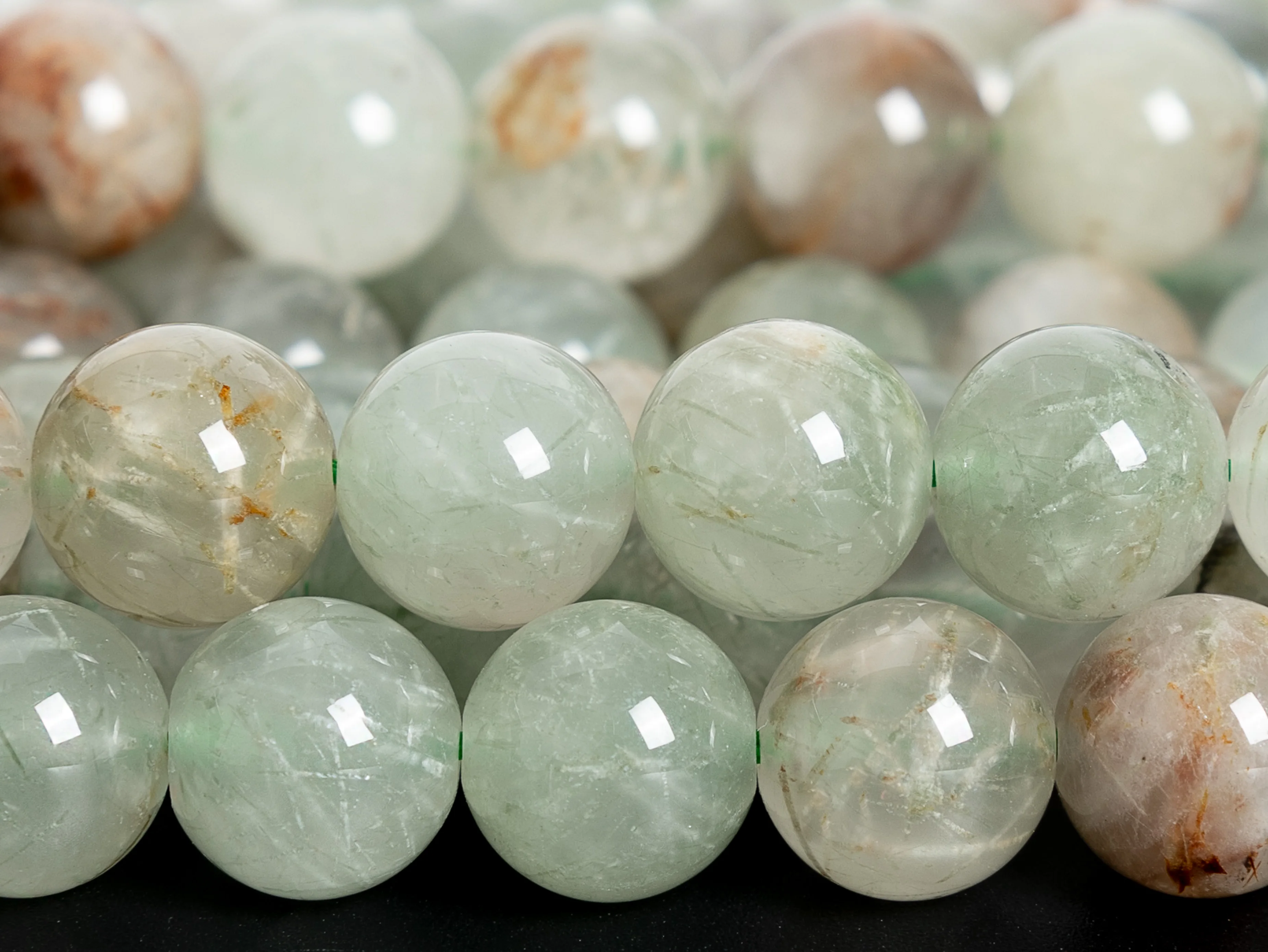 Genuine Natural Light Yellow Green Hair Crystal Beads Grade AAA 6/8/10 MM Full Strand Round Loose Beads 15\