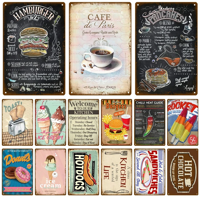 Retro DINER Tin Sign Poster Vintage Wall Posters Metal Sign Decorative Wall Plate Kitchen Plaque Metal Vintage Decor Accessories