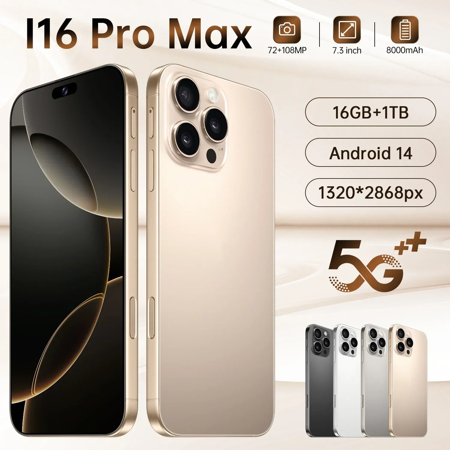 

2025 i16 Pro Max 7.3 Inch 4G 5G Original Smartphone 8000mAh Cell Phone Android 14 Global Version 1TB Smart Mobile Phones