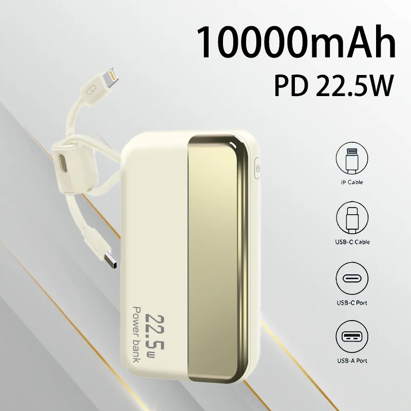 

Ultra Slim Lightweight 10000mAh Portable Charger Fast Charging Built-in Cable Power Bank Easy to Carry for Outdoor Emergency Use