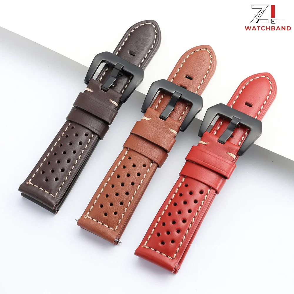 Breathable Porous Leather Strap 18mm 20mm 22mm 24mm 26mm Universal Replace Watch Band for Panerai for Omega Bracelet Accessories