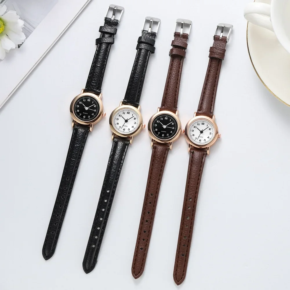 Small Round Dial Wristwatch Vintage Watches for Women Leather Strap Wrist Watch Ladies Casual Bracelet Watch Relojes Para Mujer