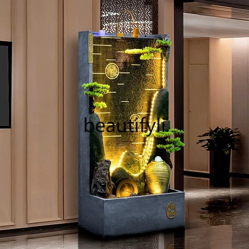 Water curtain wall lucky ornament rockery fountain living room entrance screen decoration floor landscape