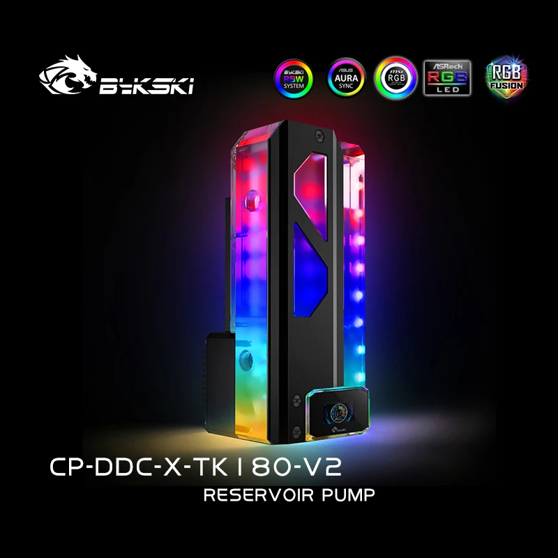 Bykski CP-DDC-X-TK180-V2/220 Square AIO 통합 저장소 펌프 아크릴 수냉식 탱크/온도 표시 포함/RGB 조명