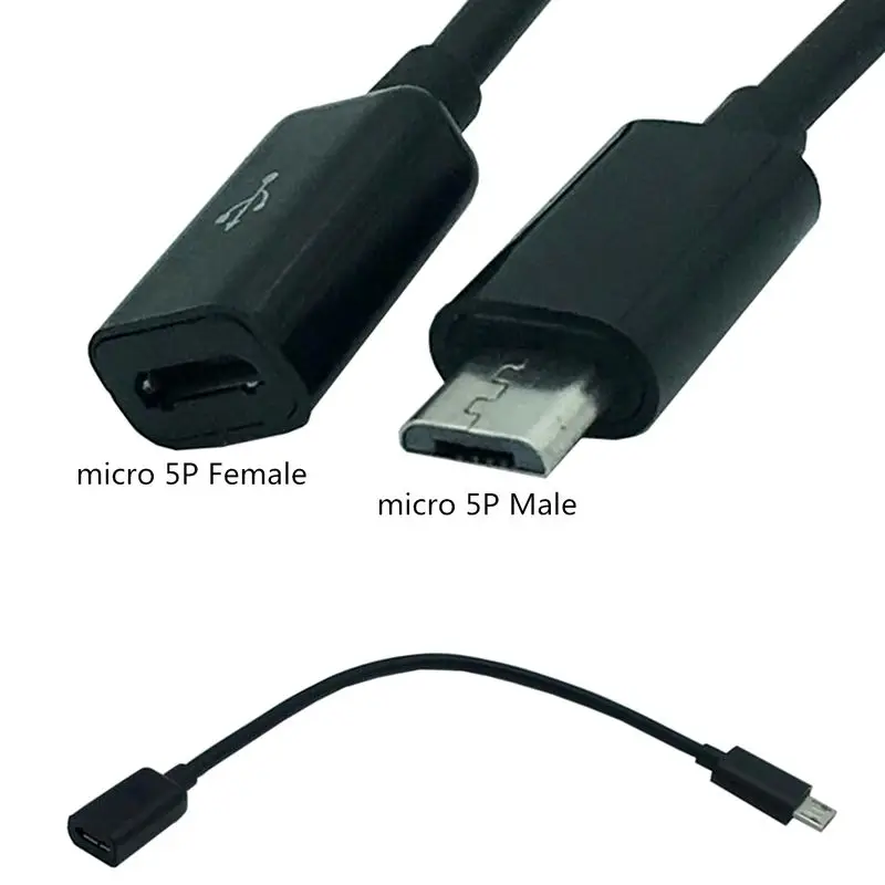 10cm USB 2.0 Micro USB Male to Female Charging Extension Cable for Mobile, Tablet, Data Charging Cable Black/White