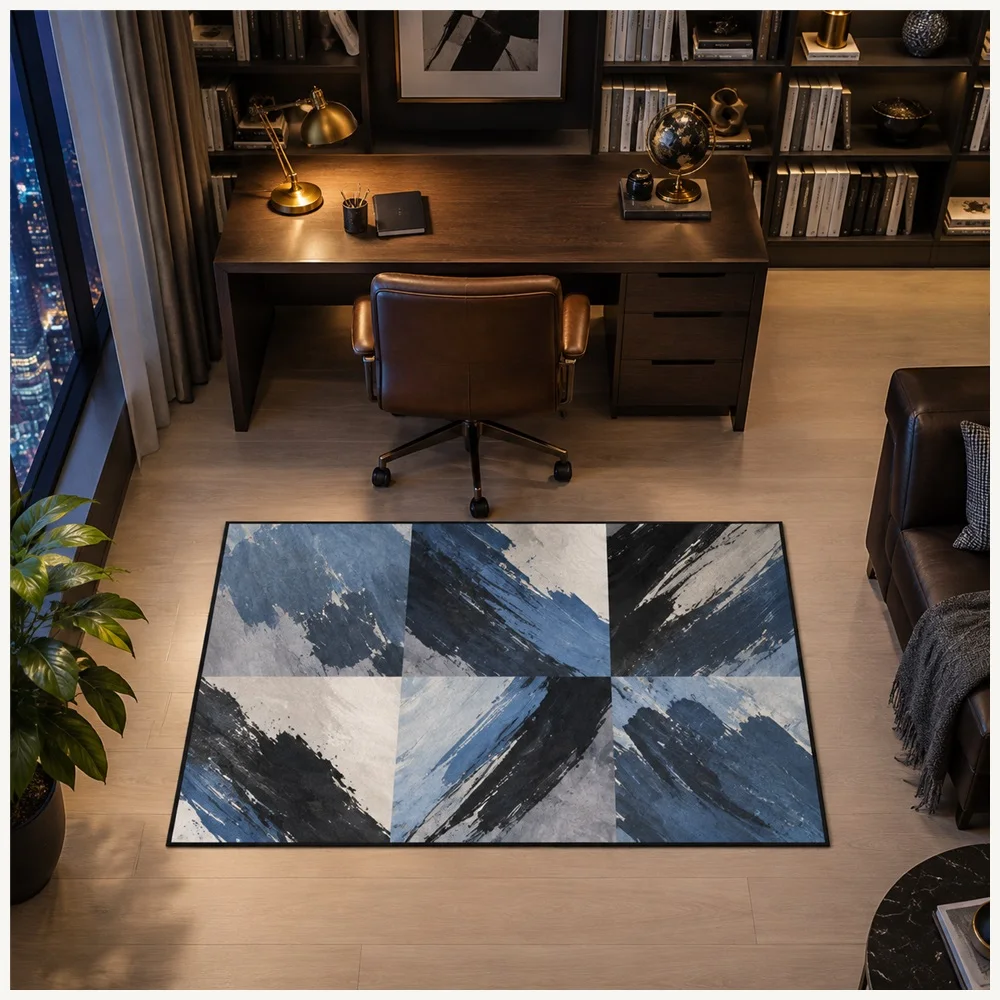 VIKAMA Abstract Expressionist Strokes Door Mat, Non Slip Absorbent Flannel Rug, Nordic Floor Mat for Snug, Landing, Pantry