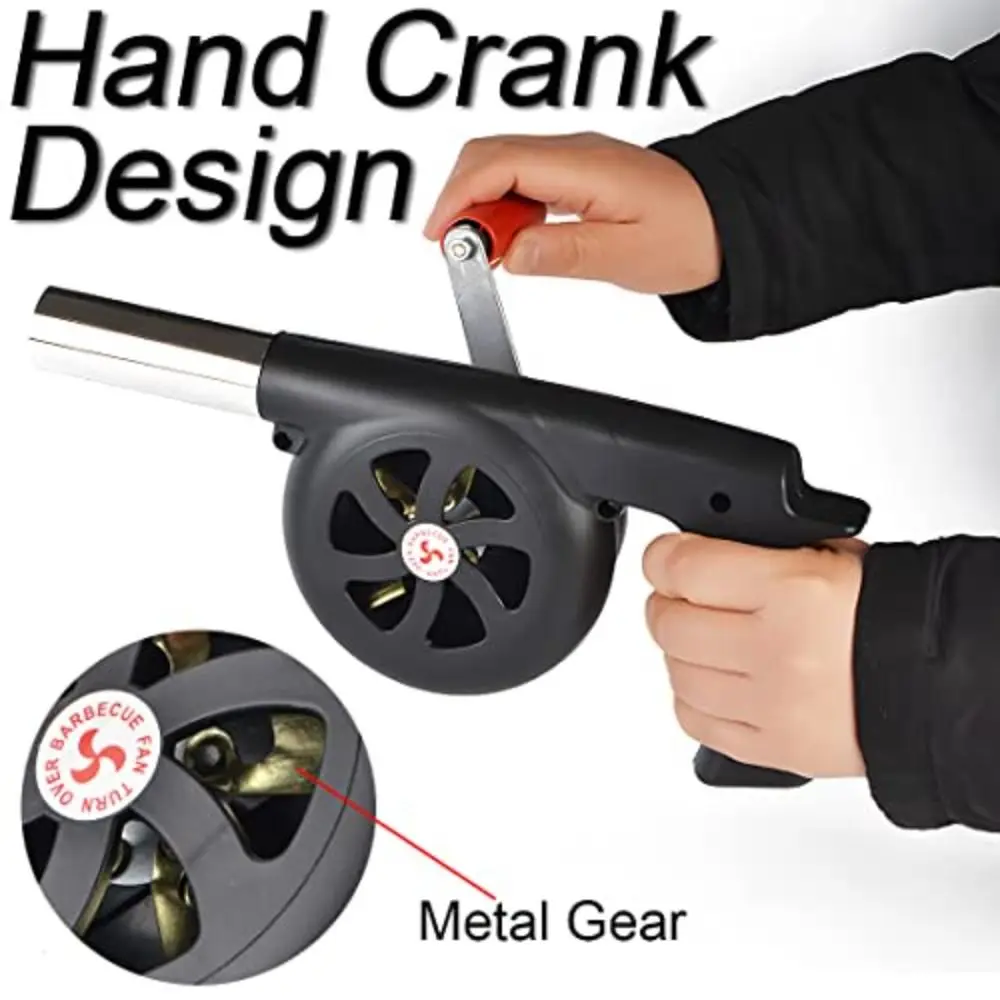 

Portable Hand-cranked Air Blower Black Easy To Assemble Barbecue Fan Durable Handle Design BBQ Grill Fire Bellows Tools Outdoor