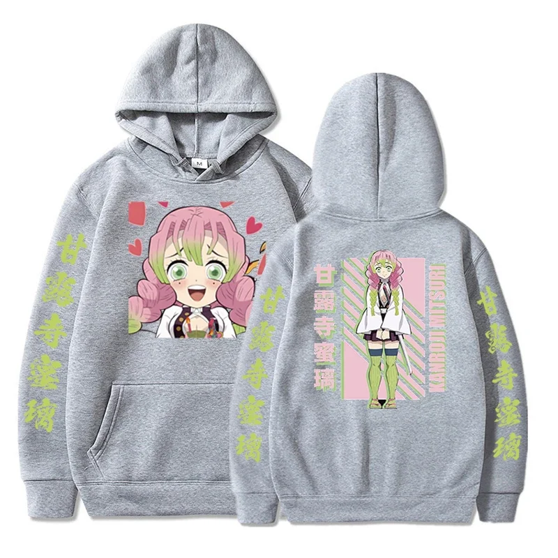 Hoodies Anime Demon Slayer Kanroji Mitsuri Long Sleeve Y2k Clothing Printing Sweatshirt Women Loose Fleece Oversize Anime Hoodie