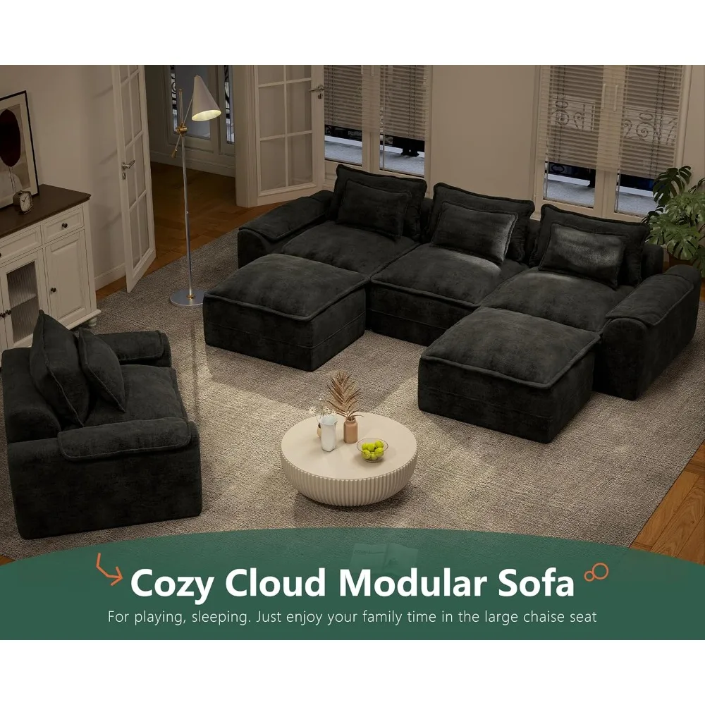 أريكة مقطعية سحابة مقاس 120 بوصة مكونة من 3 مقاعد مع أريكة عثمانية على شكل حرف U أريكة بمقعد عميق مع غطاء قابل للإزالة أريكة كبيرة #3