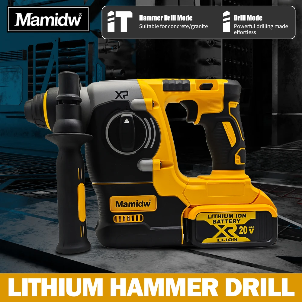 Mamidw High-Torque Cordless Hammer Drill Compatible with DeWalt 20V (Battery Not Included) | 4800BPM Impact, 2.2J Impact Energy