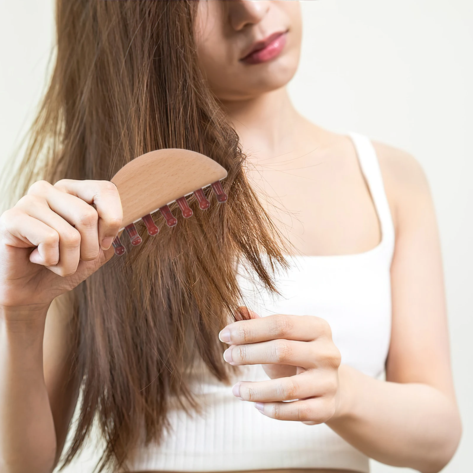 

Natural Crystal Wooden Handle Massage Comb Ergonomic Scalp Hair Dandruff Removal Tool Thick Curly Hair Scalp Massager Brush