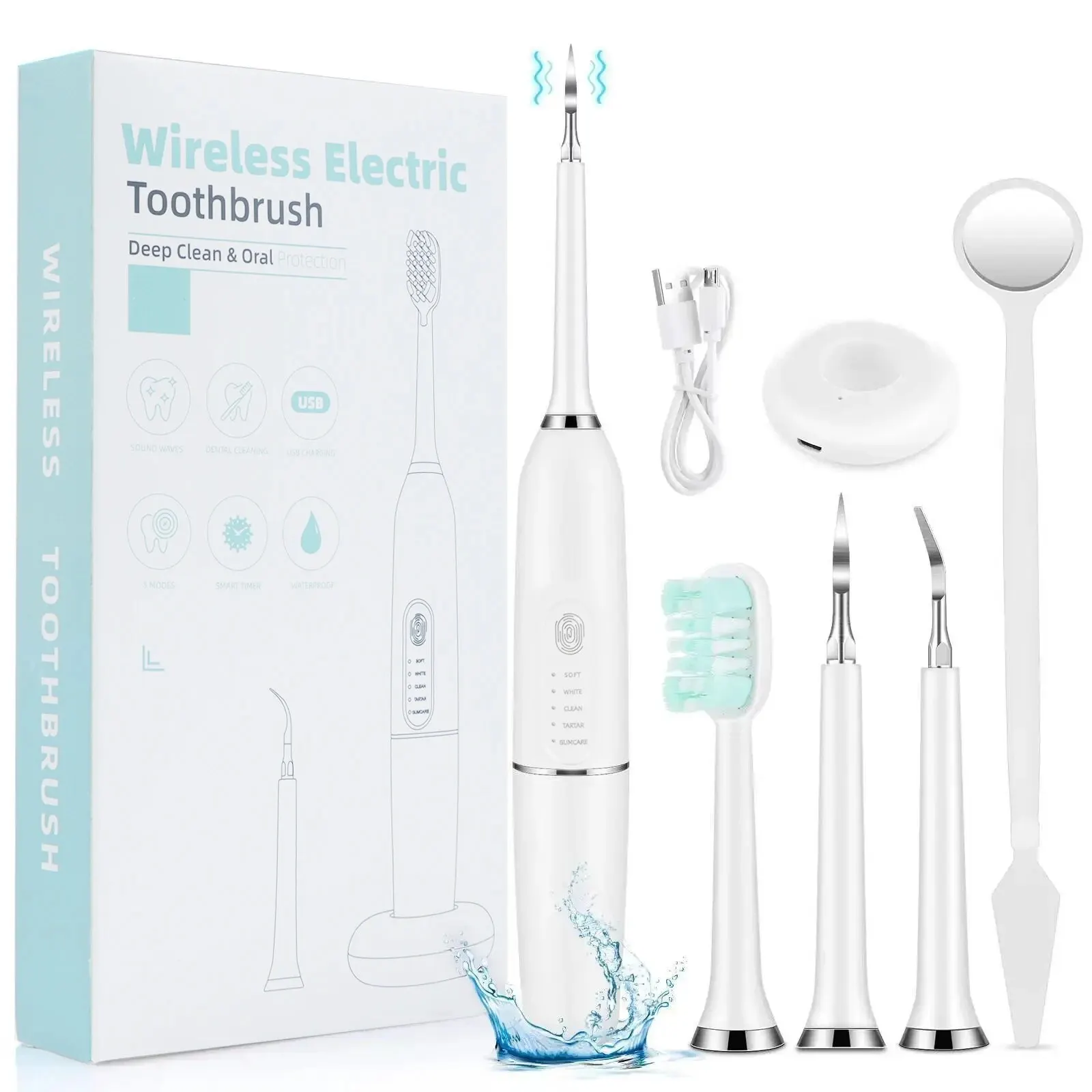 Ultrasonic Electric Toothbrushes Sonic Waterproof USB Charger Tooth Brushes Replacement Timer Dental Calculus Remover