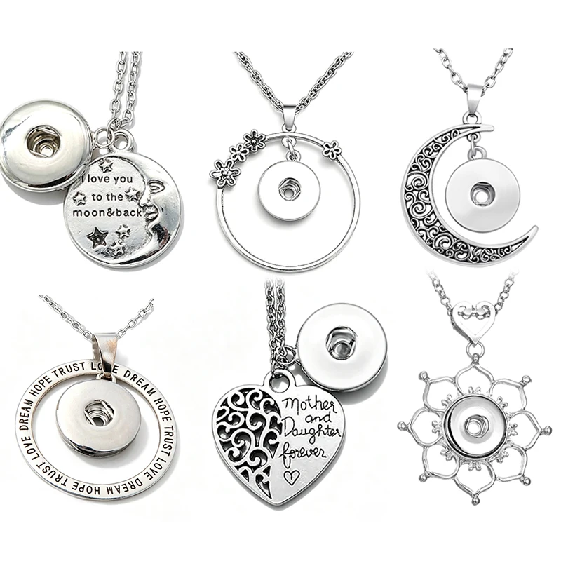 Simple style Circle Moon Flower Heart tassel Dreamcatcher pendant Snap Necklace 60cm fit 12/18mm snap buttons DIY snap Jewelry