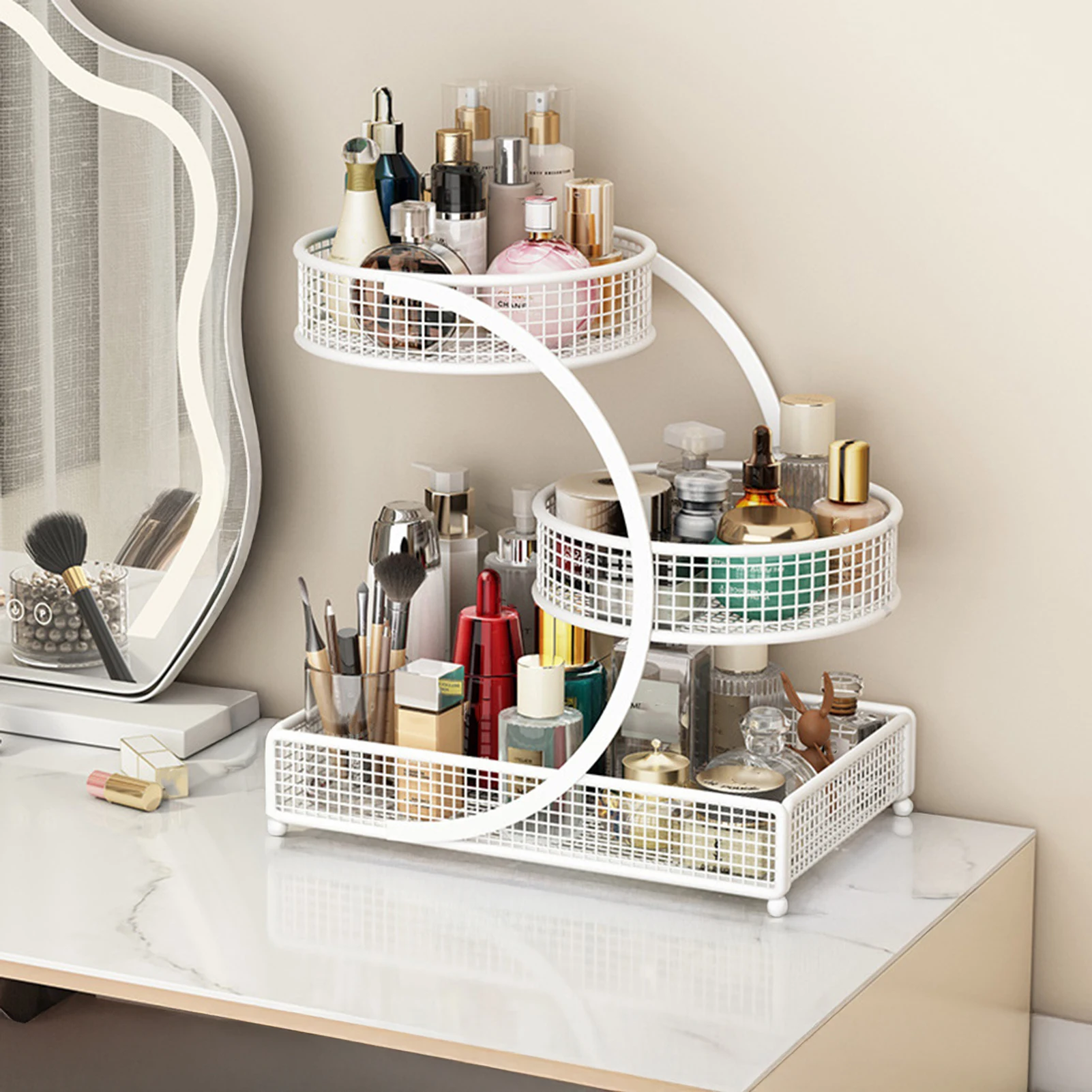 

3 Tier Makeup Organizer for Dresser Cosmetics Skincare Organizer Holder for Storage Lipstick Brush Skincare