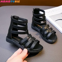 Girls Sandals 2022 Summer Kids Gladiator Sandals Boots  Roma Shoes Narrow Band Princess Shoes For Child Baby Black white