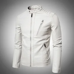Men 2024 Faux Leather Jacket Motorcycle Autumn Men's Jackets White Jaqueta De Couro Masculina Outwear Male PU Leather Coats 5XL