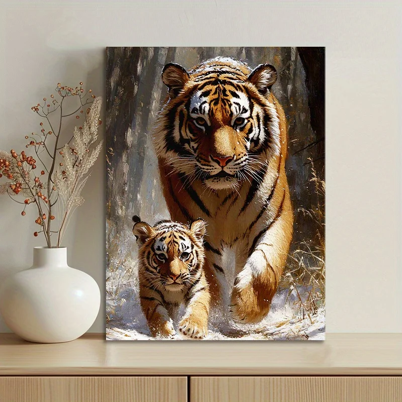 Tiger and Cub Canvas Print Poster - Frameless Wall Art for Home, Office, Living Room, Bedroom, Cafe - Decorative Painting