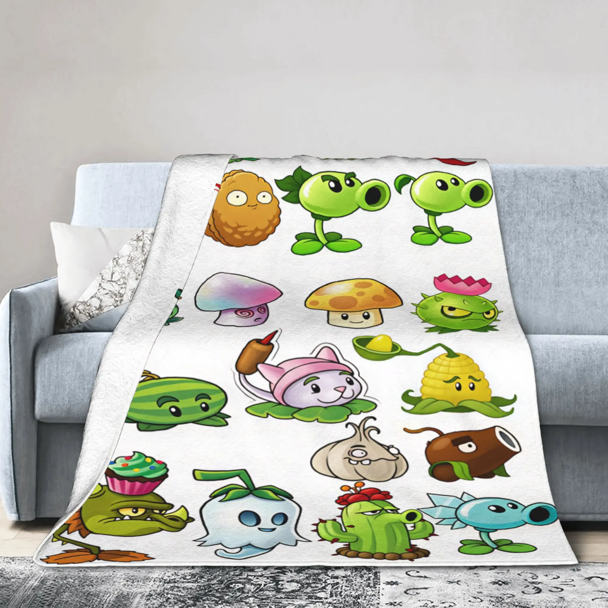 Plants Vs Zombies Full Plant Character Throw Blanket Soft Casual Blanket  For Sofa Home Plane Travel Flannel Bedspread Bed Cover