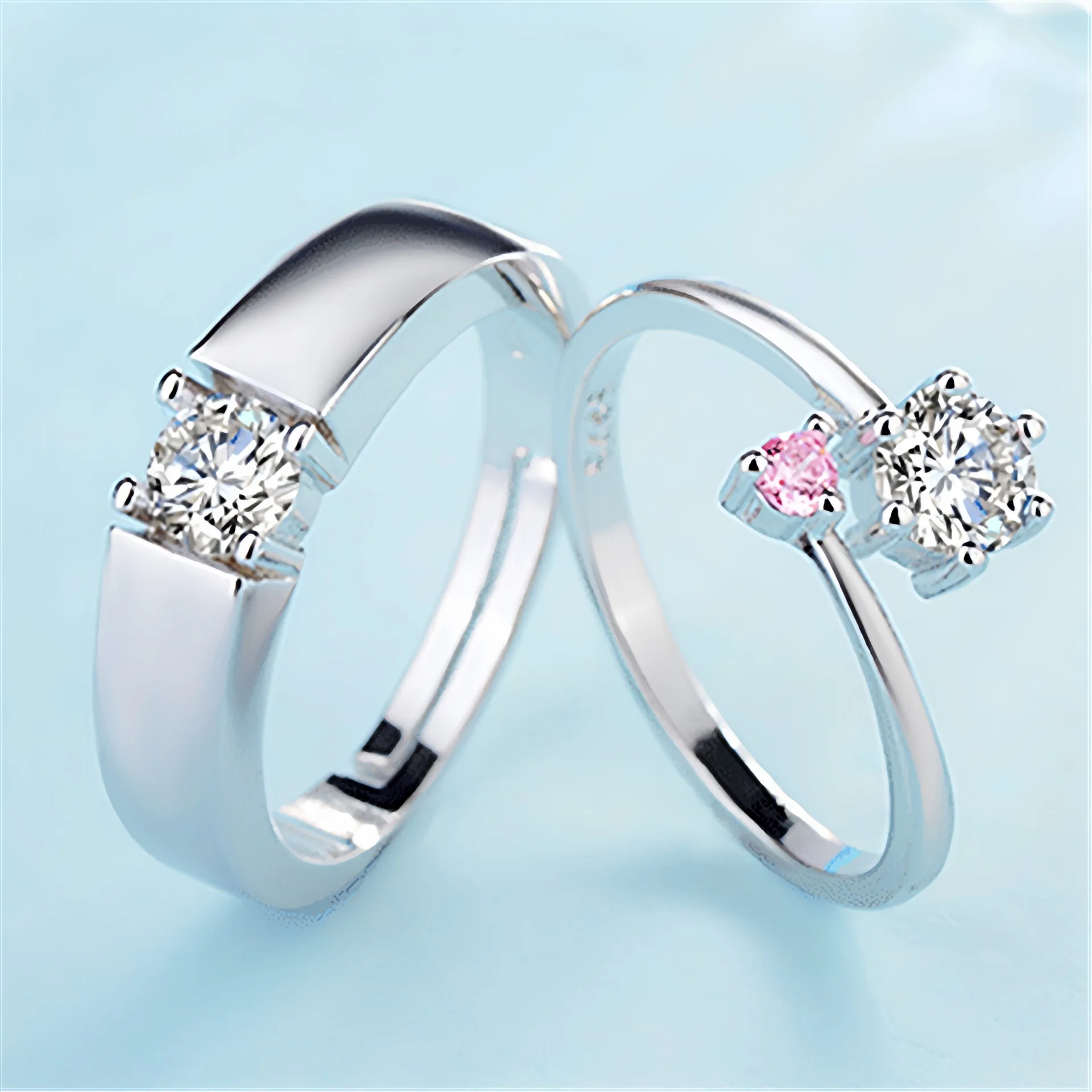 

2pcs 925 Sterling Silver Couple Rings Zircom For Women Man Exquisite Student Girlfriend Silver Jewelry Accessories Wedding