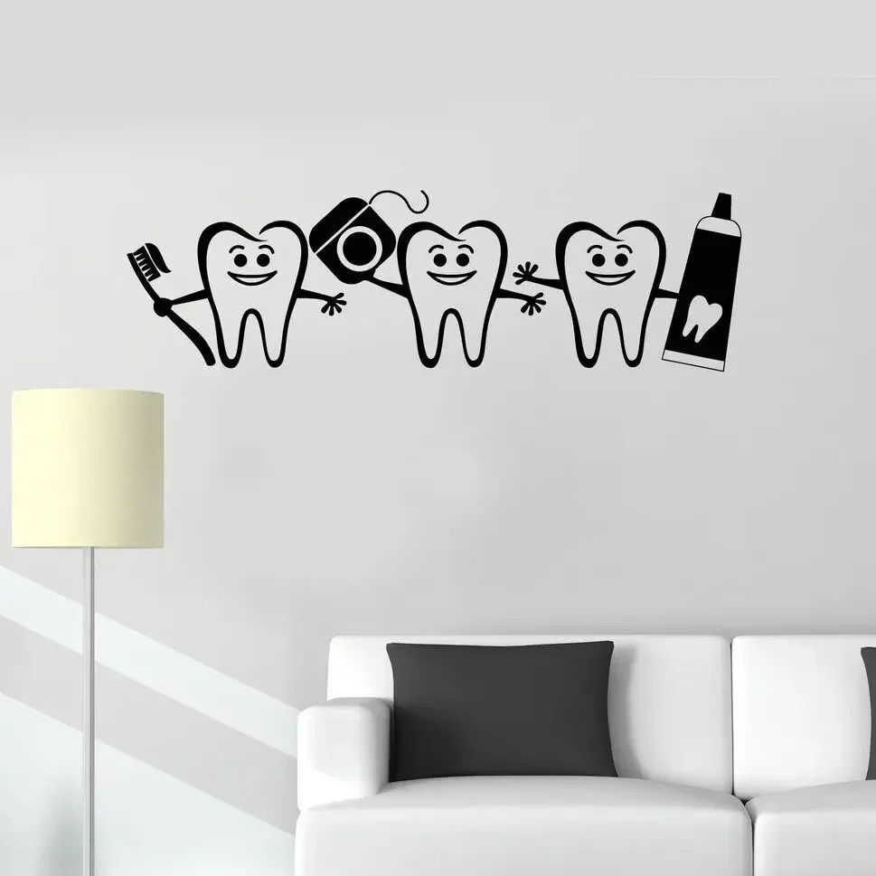 Vinilo Adhesivo Decorativo para Pared con Diseño Dental, Letrero de Dentista, Adhesivos para Puerta y Ventana, Decoración para Baño, Mural Artístico, Póster con Diseño de Dientes D861