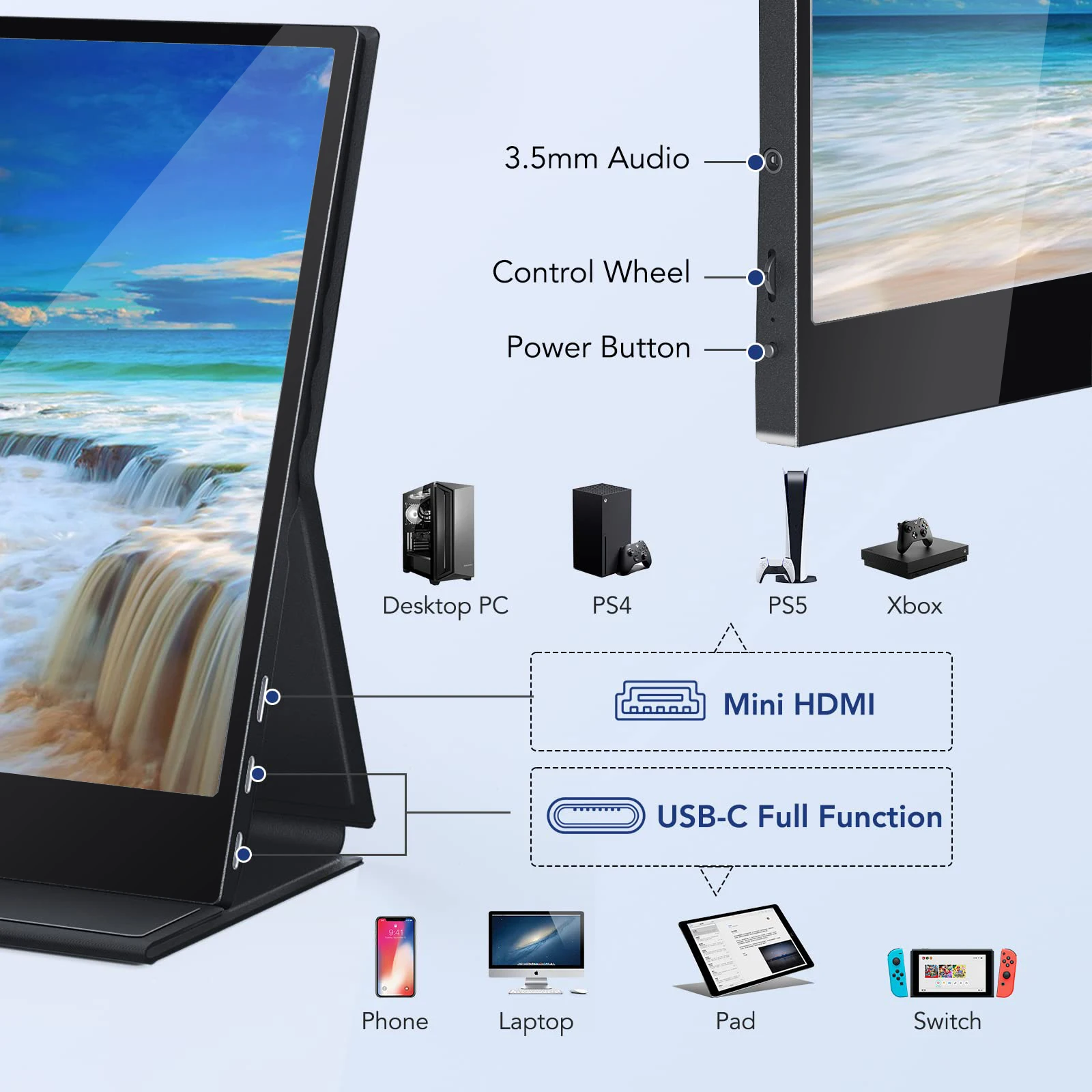 Monitor portatile Ultra sottile Monitor per Laptop 18.5 P da 1080 pollici con Display da gioco HDR 100% sRGB IPS per PC Xbox PS4/5 Switch