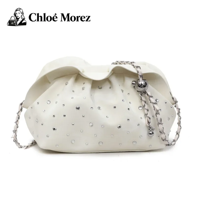 

Wrinkled Cloud Bag, Sweet Girl's Western-style Versatile Crossbody Bag, Fashionable Rhinestone Dumpling Bag