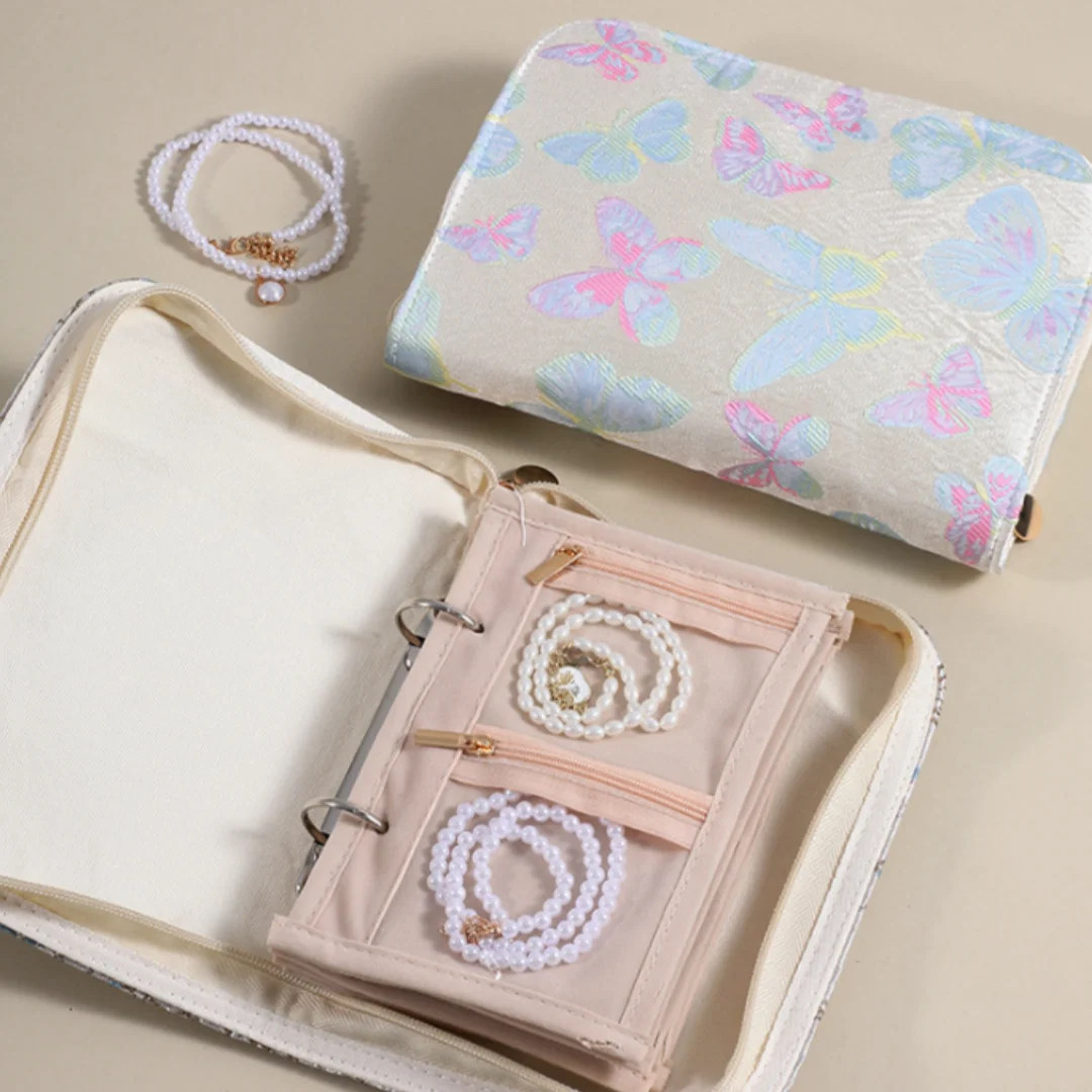 

Travel Jewelry Storage Bag Portable Jewelry Organizer Book Binder with Zipper Pockets for Storage Box Rings Earrings Bracelets