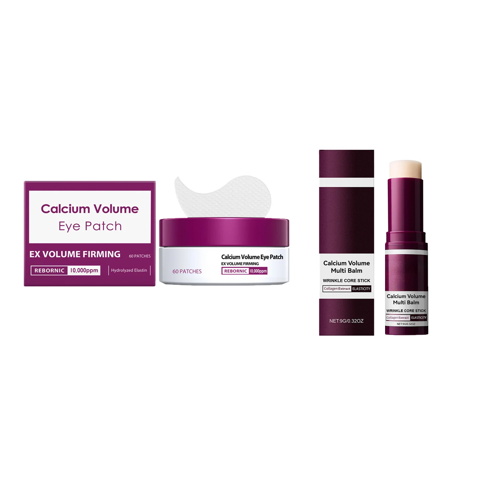 Calcium-Hautpflege-Set, Anti-Aging, Calcium-Volumen, Gesichtsserum, Augenklappen, Multi-Balsam, verblasst feine Linien, reduziert Augenringe, nährt