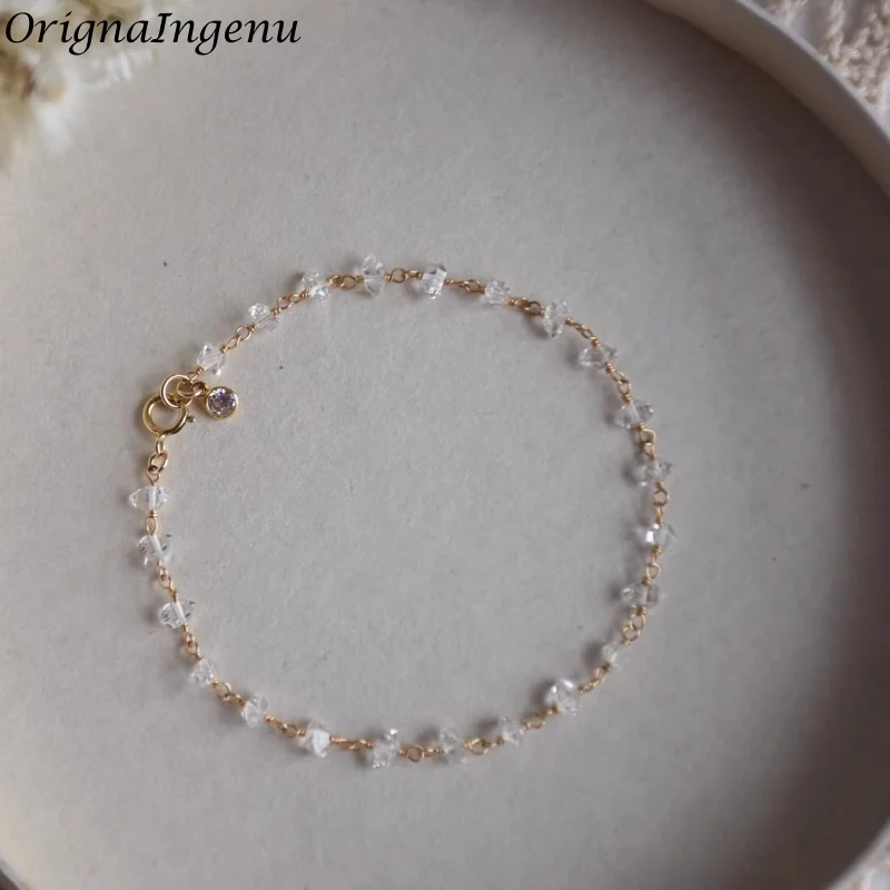 سوار إنفينيتي مملوء بالذهب عيار 14 قيراط مصنوع يدويًا من الكريستال الطبيعي مجوهرات رائعة مقاومة للتشويه للنساء