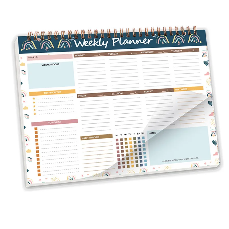 Nordic Style Weekly Planner Notebook Coil Design Thicken Paper To-do List Pad Colorful 52-page Desk Task Planning for Goals