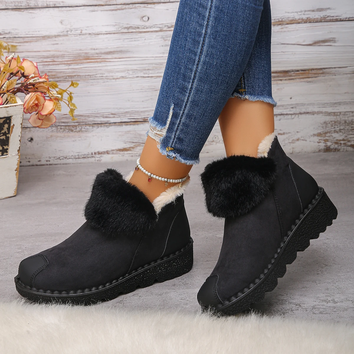 أحذية نسائية دافئة مبطنة مقاومة للبرودة من القطيفة غير قابلة للانزلاق للثلج 2025 أحذية شتوية مريحة ونعل سميك من جلد الغزال #6
