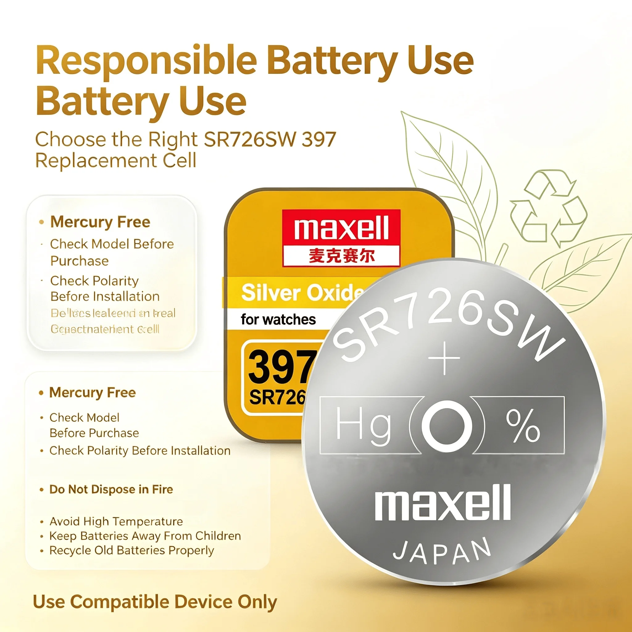 1‑10PCS Maxell SR726SW 397 Silver Oxide Button Battery Non‑Rechargeable Long Service Life For Wrist Watch Toys Mini Gadgets view 6