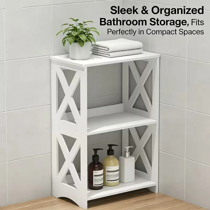 White Nightstand with 3-Tier Storage Shelf, Farmhouse Side Table End Table for Bedroom, Living Room, Small Space, Bathroom Organ view 4