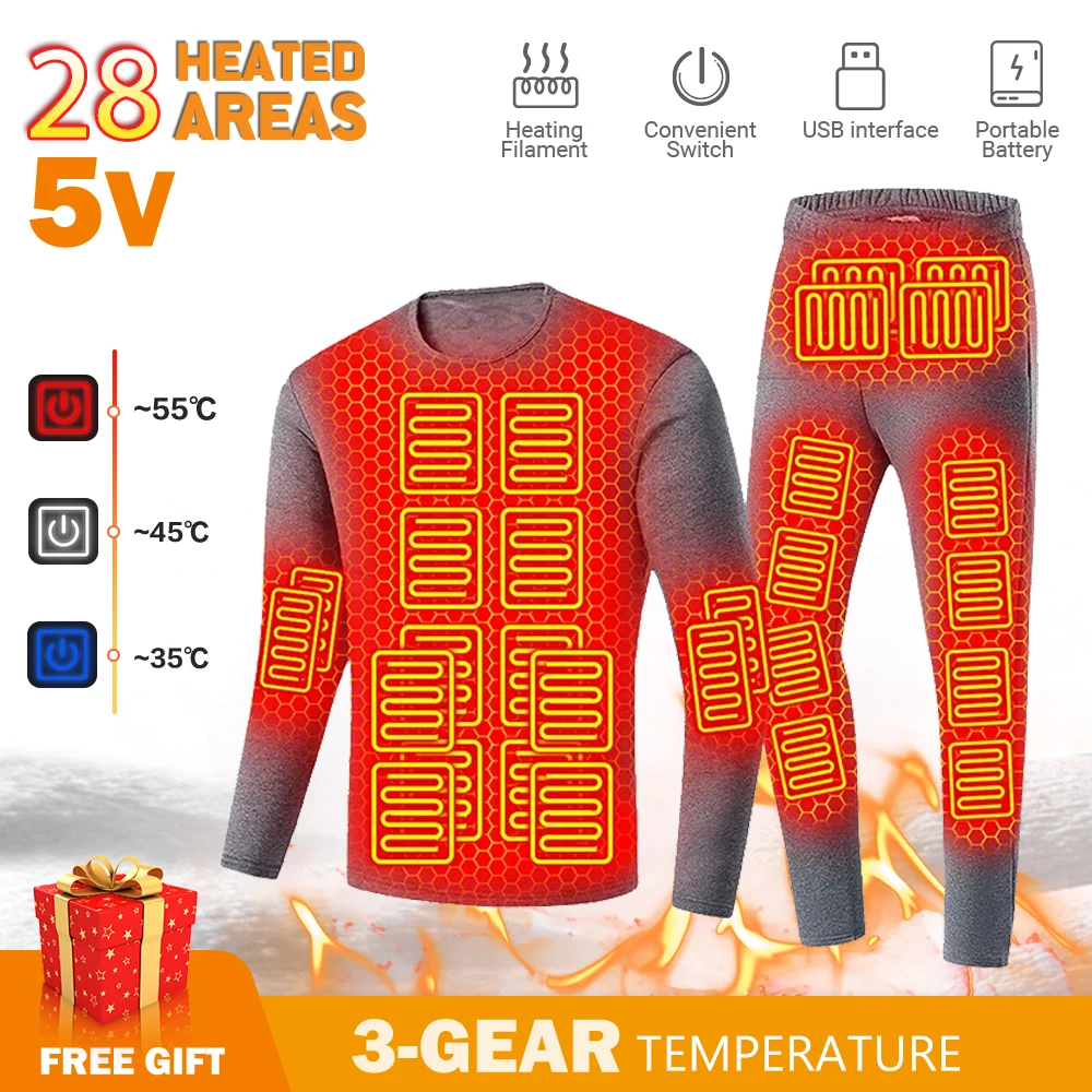 

Winter Heating Heated Underwear Motorcycle Jacket Women Men USB Electric Heating Underwear Fleece Thermal Long Johns