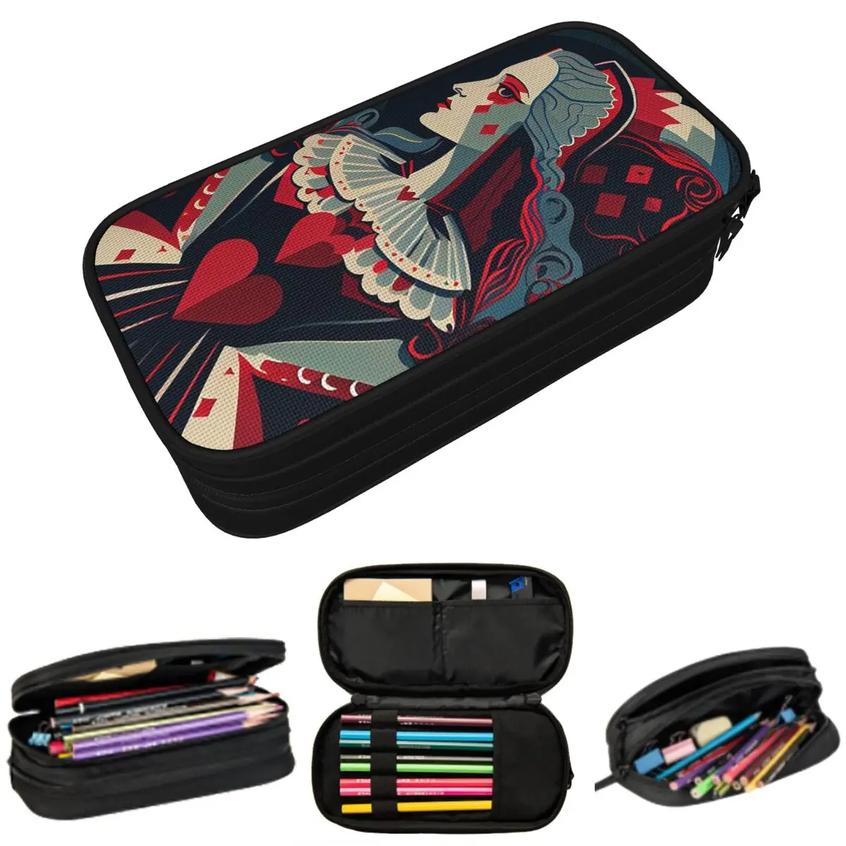 Casino Nights Red Queen Of Hearts Federmäppchen für Jungen und Mädchen, Schule, Stiftbox, Bleistiftbeutel, Schreibwaren, Stifthalter, Tasche