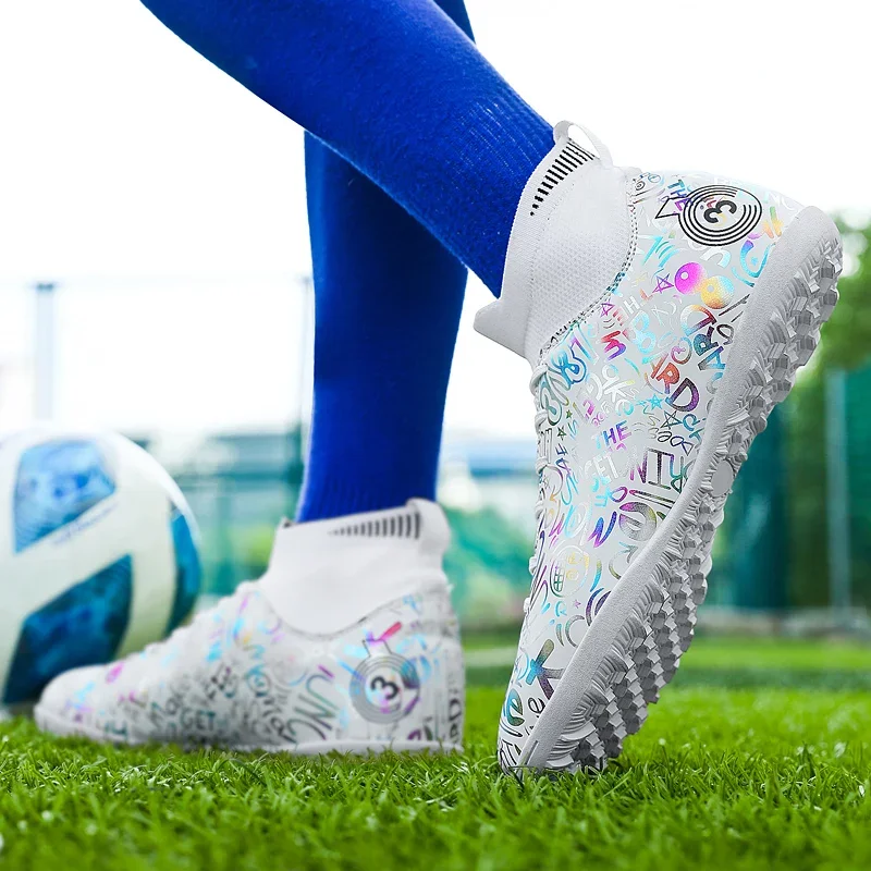 Voetbalschoenen voor heren FG/TF Antislip voetbalschoenen voor kunstgras Bedrukt ontwerp Trainingsschoen Ultralichte sneakers Hoge voetbalschoenen 48