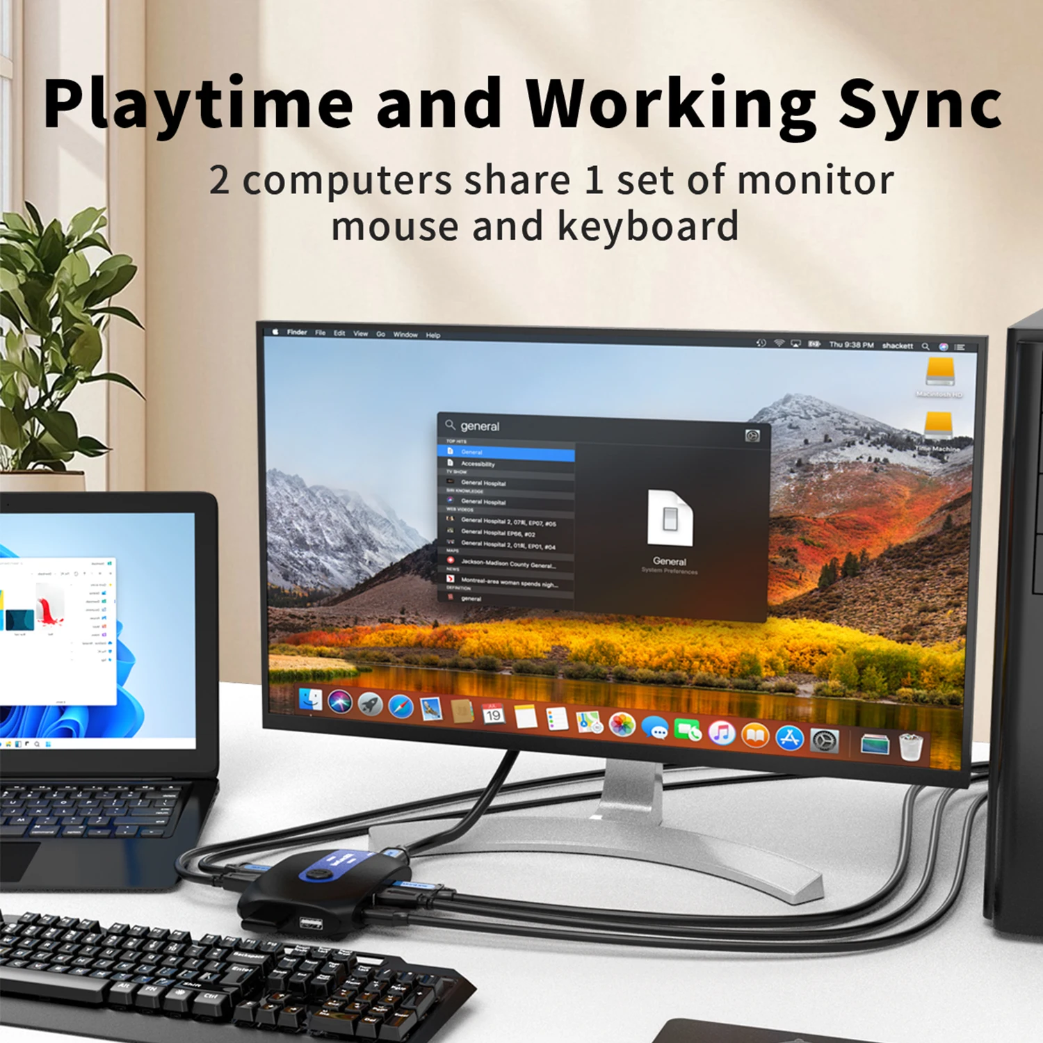Unnlink Hdmi KVM Switch 4K 60Hz 2K 144Hz Video Switcher with Extender 2 PC Share 1 Monitor 4 USB for Mouse Keyboard Printer
