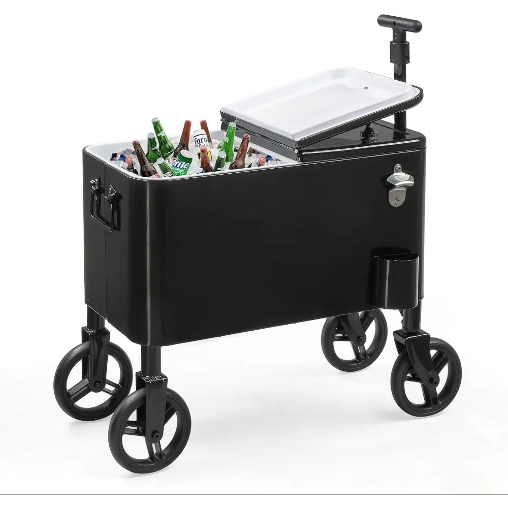 

80 Quart Wagon Rolling Cooler Ice Chest, w/Long Handle and 10" Wheels, Portable Beach Patio Party Bar Cold Drink Beverage,