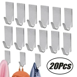 Ganchos adhesivos de acero inoxidable para colgar llaves, ganchos para sombreros, bolsas, toallas, bata familiar, cocina, baño, estante de pared para puerta, 20/1 piezas