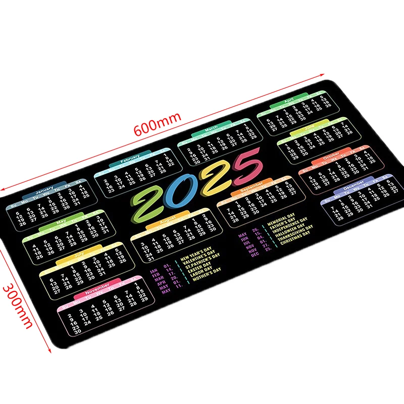 2025 Calendar Pad With Holiday Reminders - Non-Slip, Washable Rubber Base, Stitched Edges, Desk Mat For Office Use