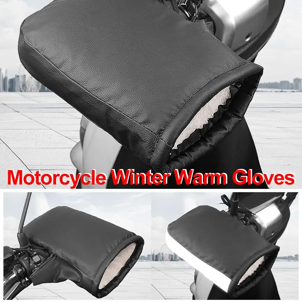 Winter Motorcycle Thickened Handlebar Muff Grip Handle Bar Mitt Rainproof Fleece-lined Riding Warmer Gloves for E-Bike Motorbike