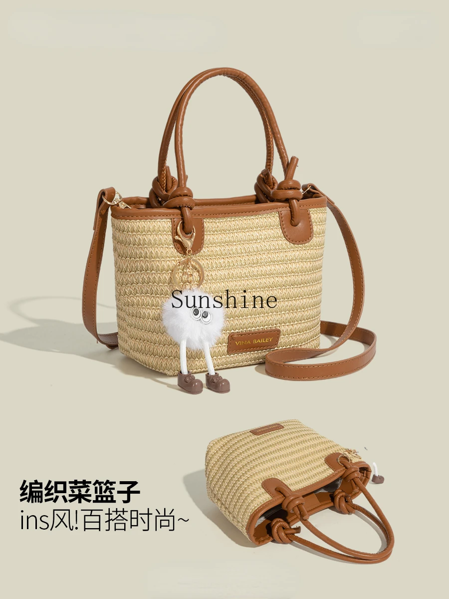 Seaside vacation woven bag new rope knot portable vegetable basket bag crossbody