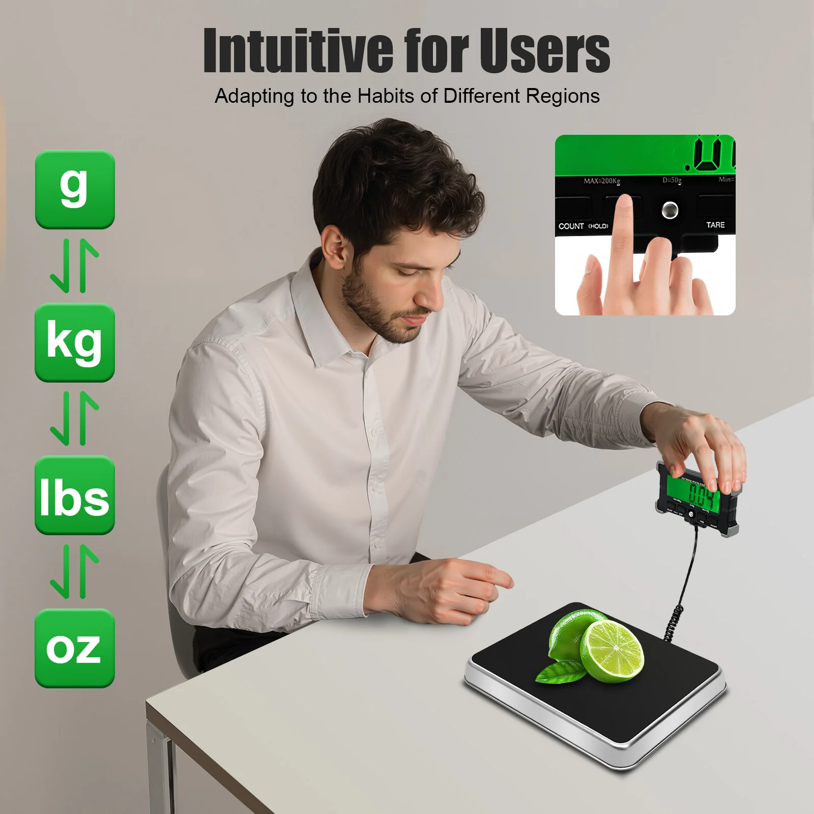 

440lb Digital Shipping and Postal Scale, with Heavy Duty Stainless Steel Large Platform, Industrial Floor Scale