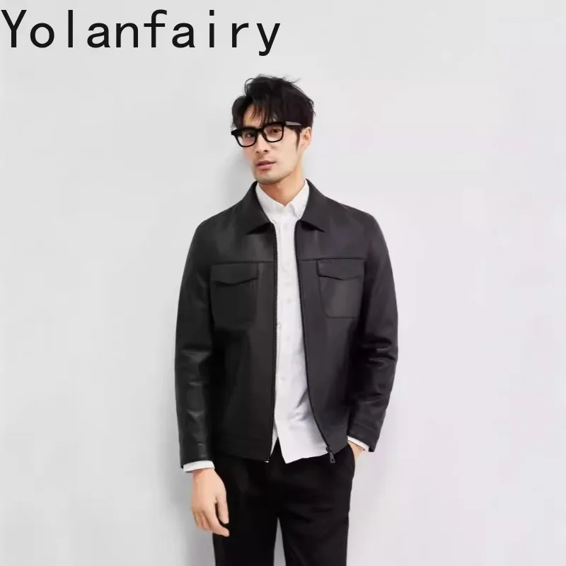 YOLANFAIRY High-end 100% Genuine Leather Jacket Men Clothes Sapring Autumn Real Sheepskin Coat Casual Business jaqueta masculina