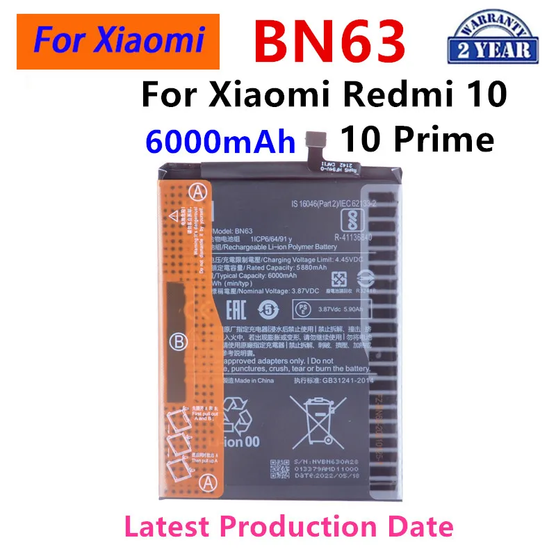 Brand New BN63 6000mAh Battery For Xiaomi  RedMi 10/10 PRIME  Phone Replacement Batteries+Tools