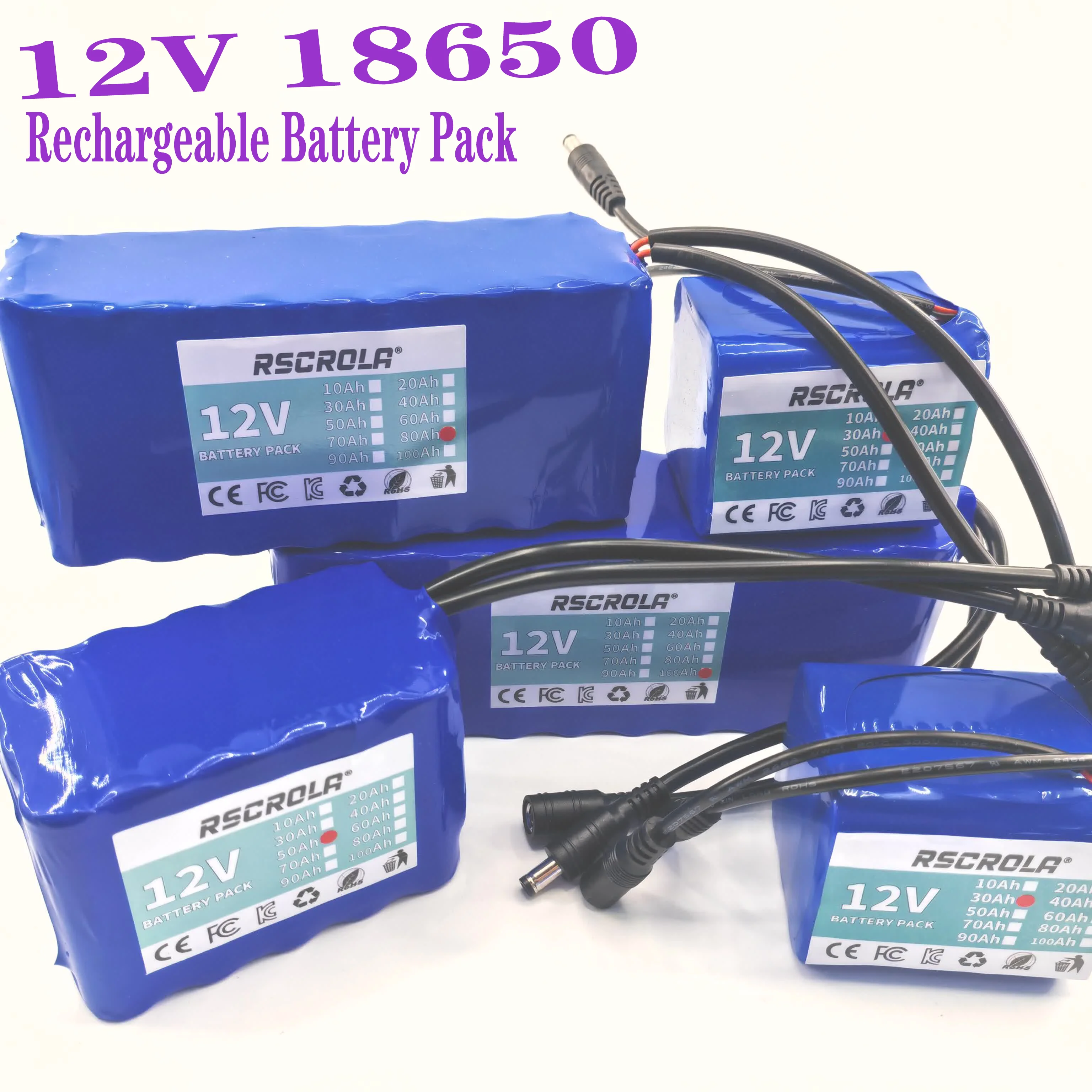 

12V 18650 Rechargeable Lithium Battery Pack with BMS, 3S Li-ion Battery with Charger, Long Cycle for Solar LED Light RC Model