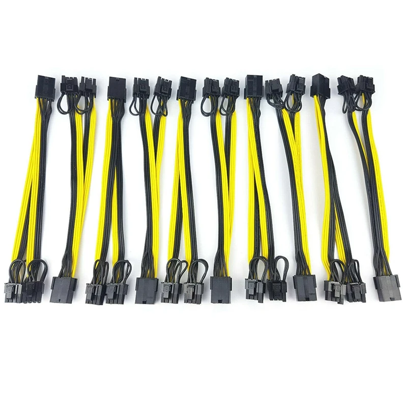 10Pcs 8 Pin PCI Express To Dual PCIE 8 (6+2) Pin Power Cable 20Cm Graphics Card PCI-E GPU Power Data Cable Splitter