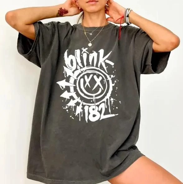 

Plus Size Summer Women's Vintage Blink 182 T-Shirt Cotton Breathable Stylish Versatile Street Style Oversized