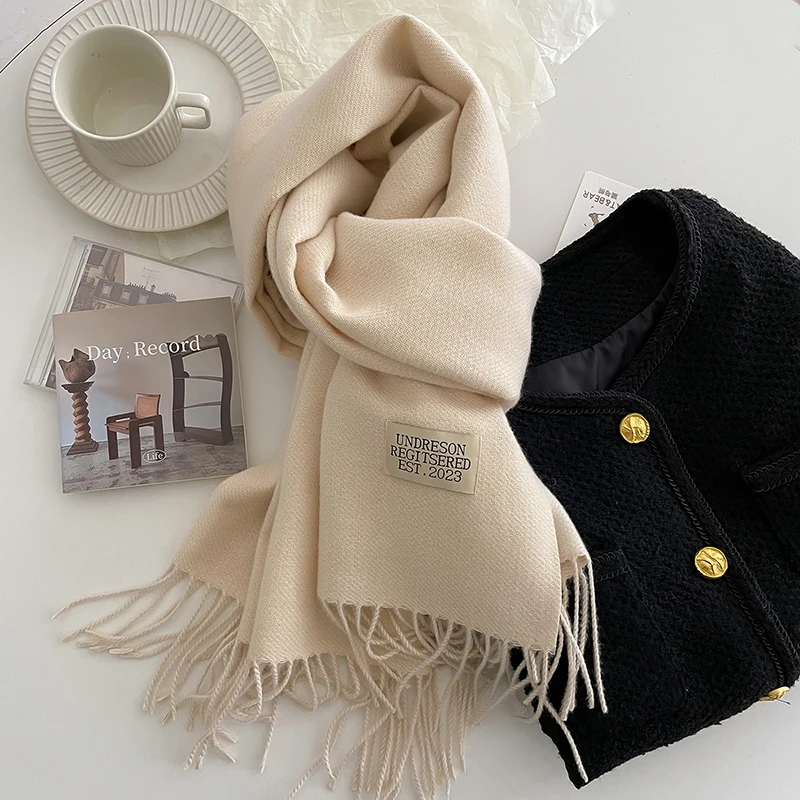 Fashion Soft Solid Cashmere Scarf Thick Warm Big Shawl For Women Luxury Brand Lady Pashmina Long Fringed Scarves Blanket Bandana